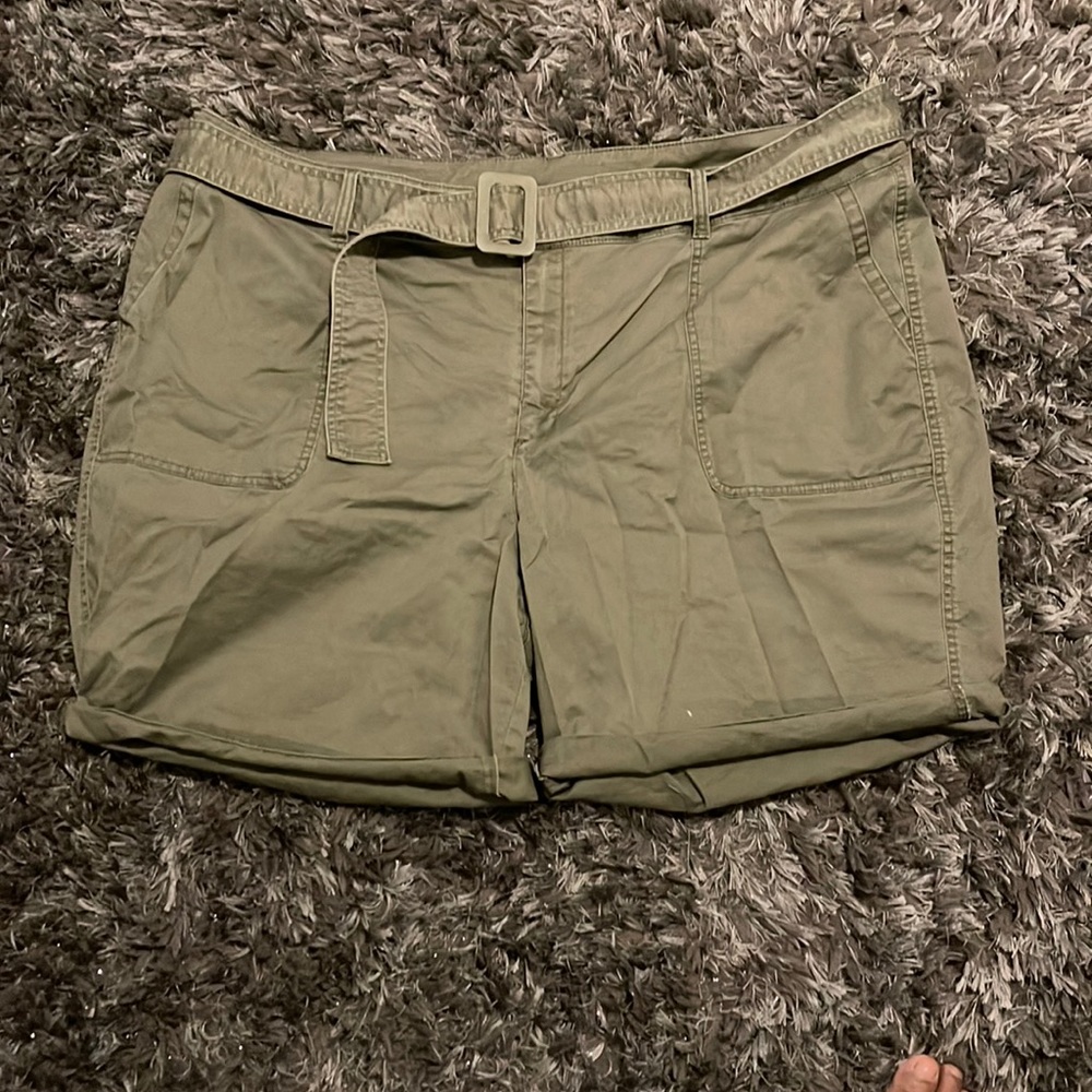 Army green belted shorts